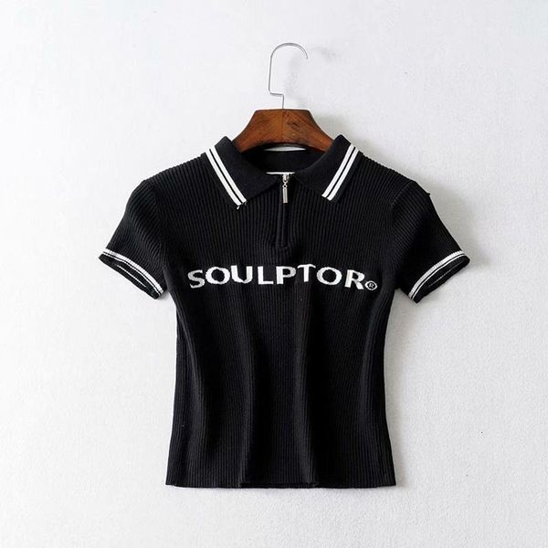 

t shirt 2021 summer fashion lapel short sleeve zipper letter jinya slim fit, White