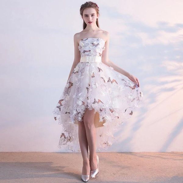 

party dresses sweet graceful senior strapless lace up asymmetry vintage elegant flowers the butterfly decals tulle taffeta prom 2021, White;black