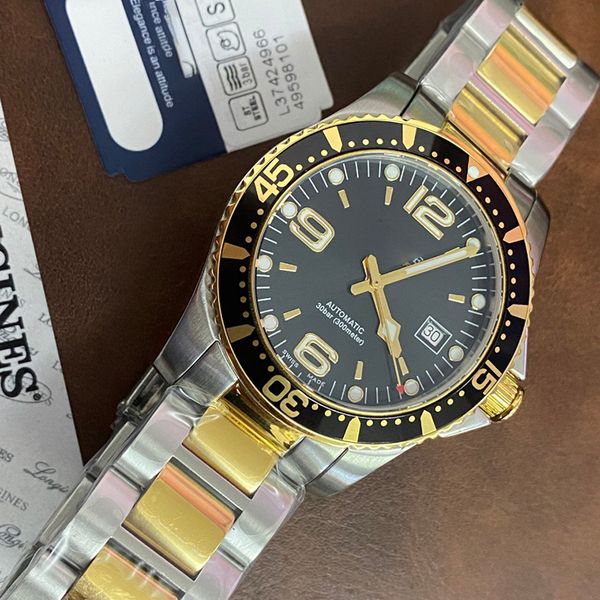

41mm watch man's watch automatic 2824 date black blue 300m sapphire glass sports zf factory l3.642 hydroconquest 316l aluminum bezel dh, Slivery;brown