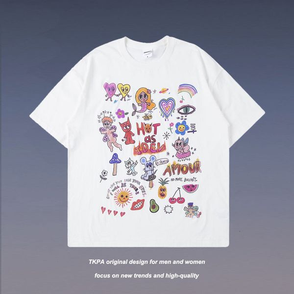 

t shirt tkpa street cartoon printed short sleeve for men and women, White;black