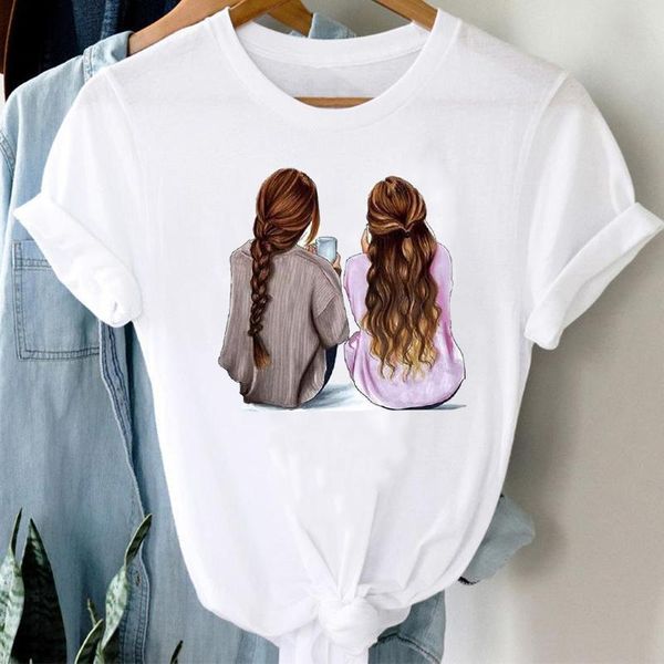 

women's t-shirt t-shirts women cartoon sister girl friends fashion casual 90s cute clothes graphic t tshirt lady print female tee, White