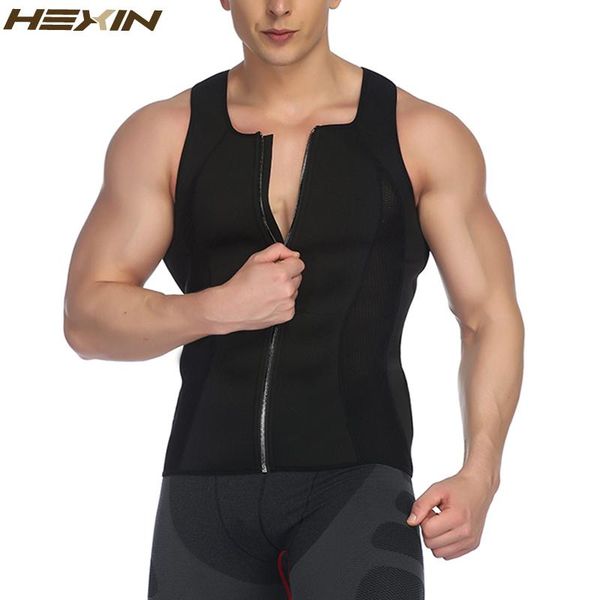 

men's body shapers hexin zipper neoprene shaper slimming vest shapewear tummy control trainer belt trimmer compression, Black;brown