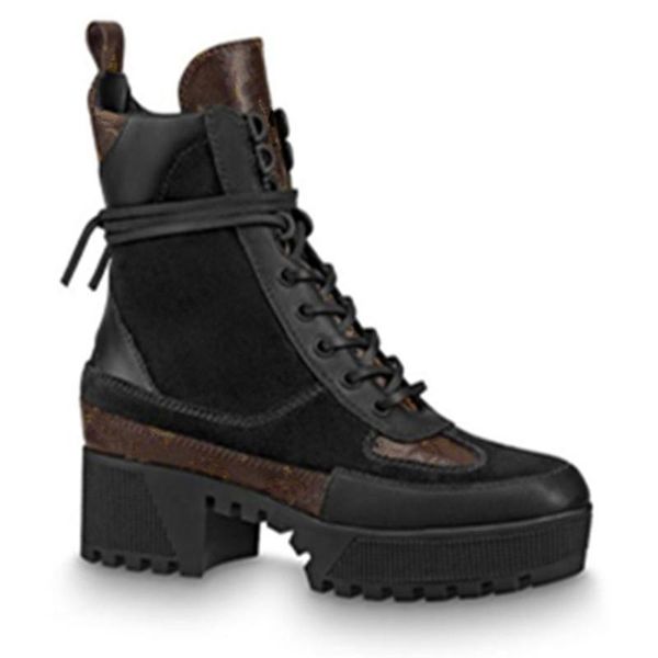 

boots luxury women's genuine leather lace up autumn winter ankle with fat platform warm women shoes, Black
