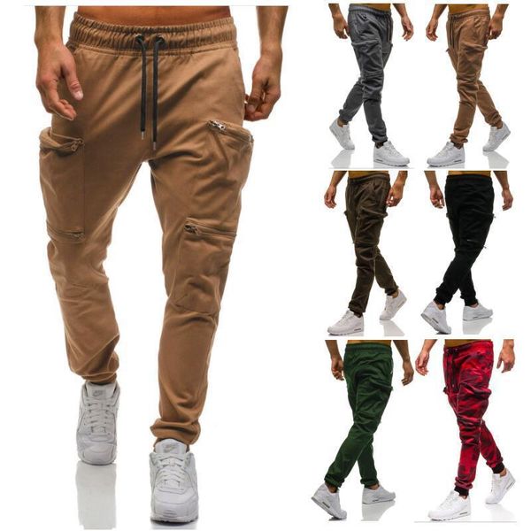 

men's pants cargo side zipper multi pockets sweatpants men tactical casual trousers male harajuku slim fit joggers 2021, Black