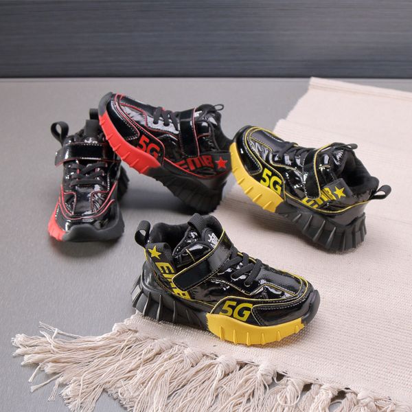 

2021 spring and autumn new plus velvet childrens shoes waterproof boys shoes warm sneakers comfortable girls casual shoes, Black;red