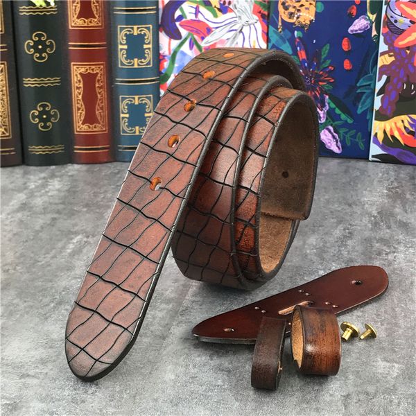 

2021 new retro hand carving luxury thick men belt buckle cinturon mujer mens leather belts without buckles sp10 z1uj, Black;brown