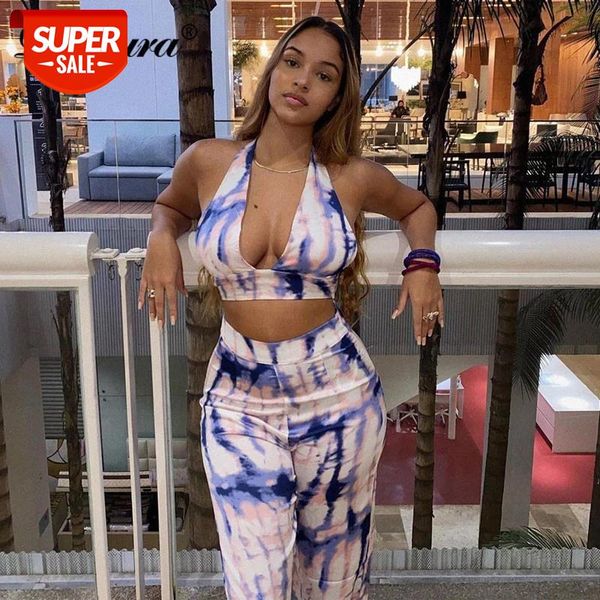 

dulzura tie dye women two piece set halter bra leggings bodycon streetwear 2020 autumn winter clothes matching club co ords #xs62, White