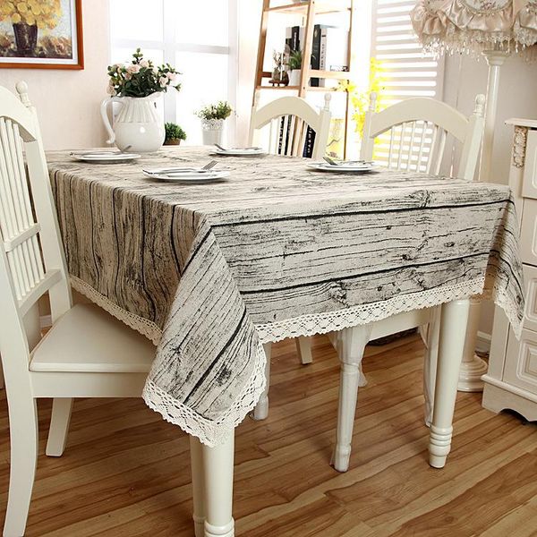 

cotton and linen home decoration table cloth lace edge tablecloth wooden strips natural table cover rectangle cloth for tables