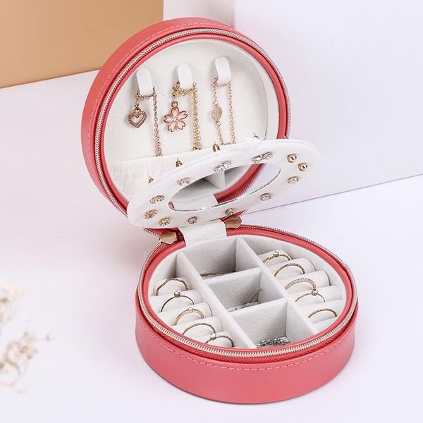 

storage bags travel jewellery box pu leather round small portable container compartment for rings earring bracelet da