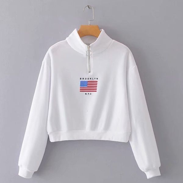 

2021 white sweatshirt usa letter print zipper turtleneck women hoodie autumn long sleeve crop fashion girls europe style dzc8, Black