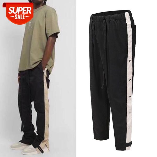 

ribbon side buckle waterproof causl pants mens high street straight striped baggy track pants harajuku loose track #5t02, Black