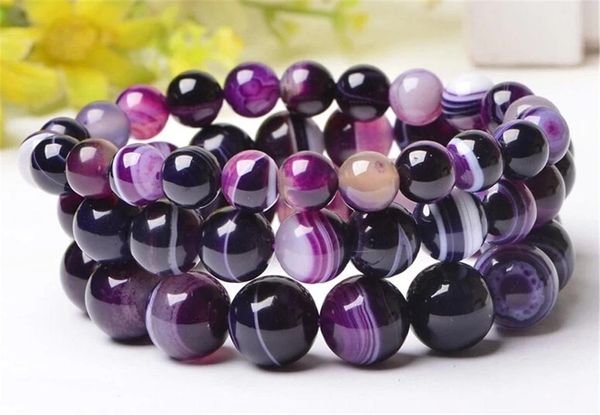 

beaded, strands 8mm natural purple agate bracelet energy gemstone stretch beaded for women gift jewelry, Black