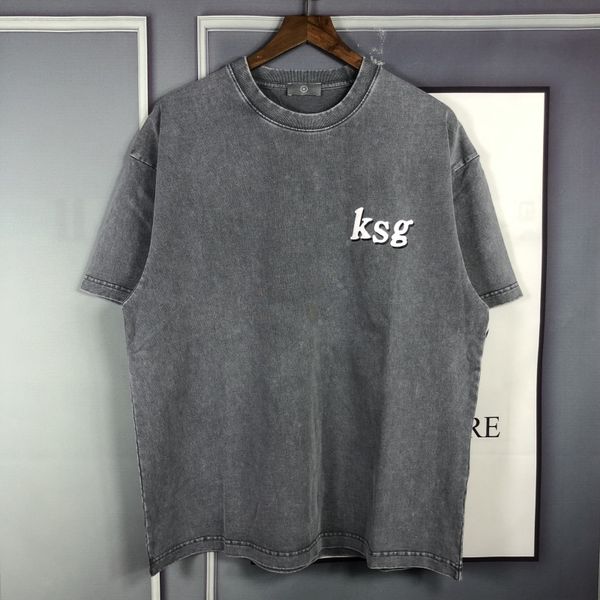 

2021 new kanye west ksg men women washed old tees foam print t-shirts harajuku t shirt m3ww, White;black