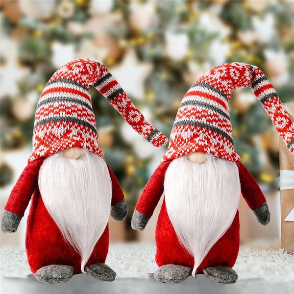 

christmas decorations gnome handmade knitted snowflake pattern swedish tomte santa plush toys doll holiday party home decor ornament