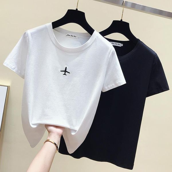 

cotton female t-shirt vintage white t shirt women tshirt short sleeve embroidery tee shirt femme summer casual 2021