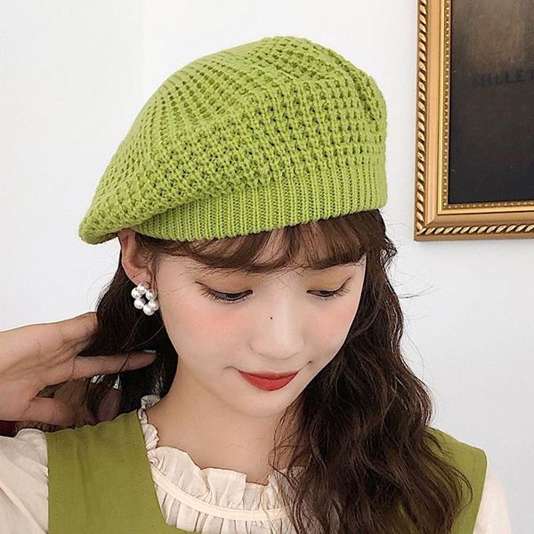 

berets fashion girl knitted beret for women winter hats warm wool beanie hat caps vintage plain autumn solid color elegant lady cap, Blue;gray