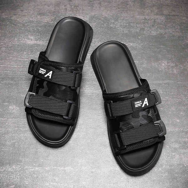 

slippers net red slippers men's fashion summer super fire wear sandals flip flops thick soled beach shoes mf7y, Black