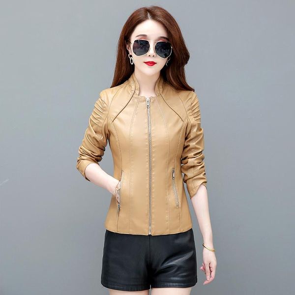 

women's leather & faux large size 3xl spring jacket women 2021 pu coat short slim autumn motorcycle clothing female, Black