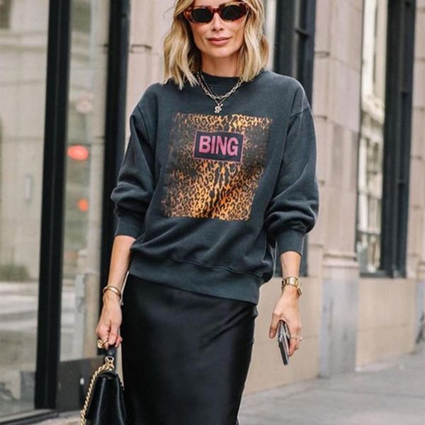 

women's hoodies & sweatshirts leopard print american vintage crewneck streetwear women long sleeve casual pullover winter england fashi, Black