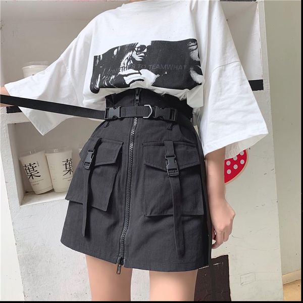 

summer vintage harajuku style women skirts thin high waist, Black