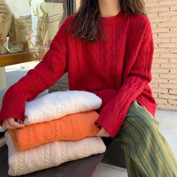 

women's sweaters 2021 spring and autumn korean style loose round neck twist long, White;black