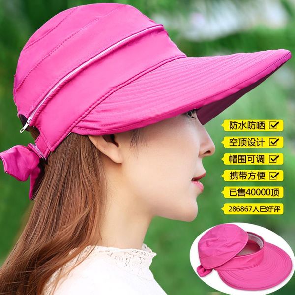 

wide brim hats women's hat summer anti ultraviolet sunshade tourism bow detachable zipper outdoor quick drying, Blue;gray