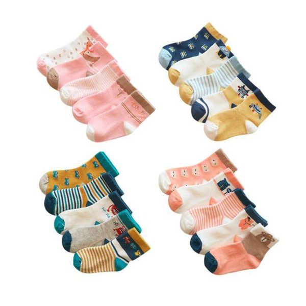 

footies 5pairs combed cotton baby kids socks 1-12y autumn winter middle cute cartoon boys girls bbx19, Blue