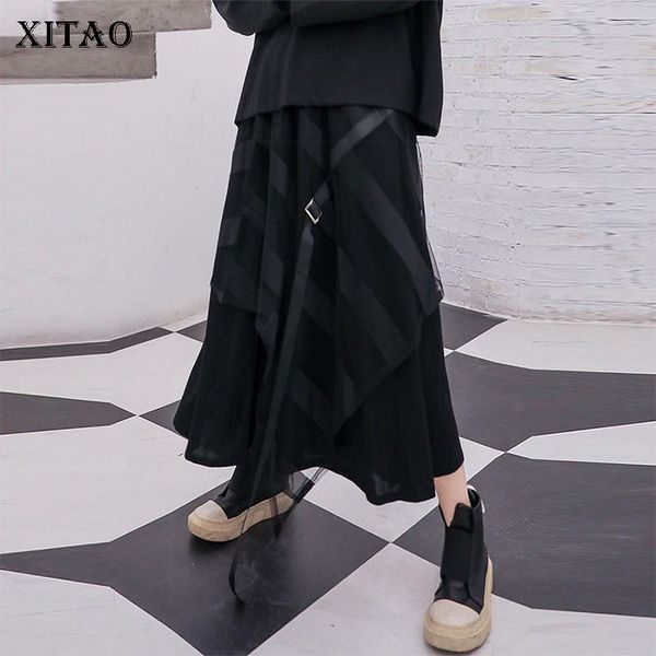 

skirts xitao irregular patchwork mesh skirt women 2021 fashion korean personality elastic waist plus size midi spring dmy2659, Black