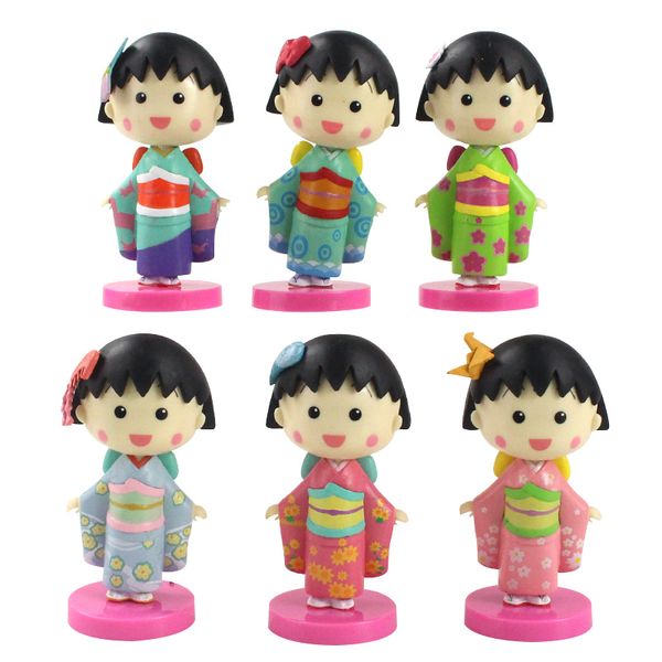 

8cm 6pcs/lot Chibi Maruko-Chan Figure Dolls Anime Sakura Momoko Kimono Q Ver. PVC Model Toys Birthday Gifts