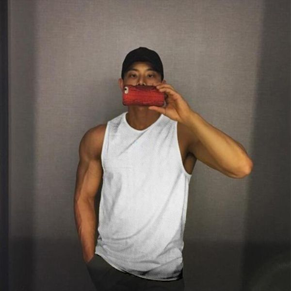 

summer solid mesh gym mens clothing bodybuilding stringer tank men fitness sleeveless shirt running vest singlets, White;black