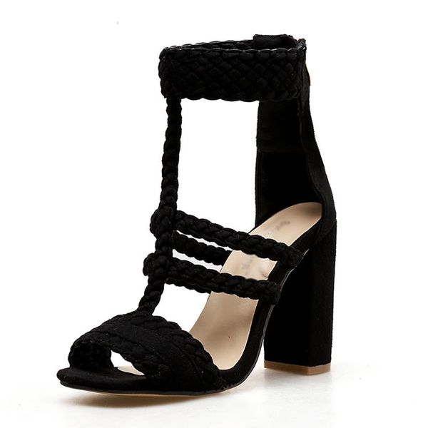 

sandals ladies metal buckle dress shoes summer gladiator classic women large size black suede high heel