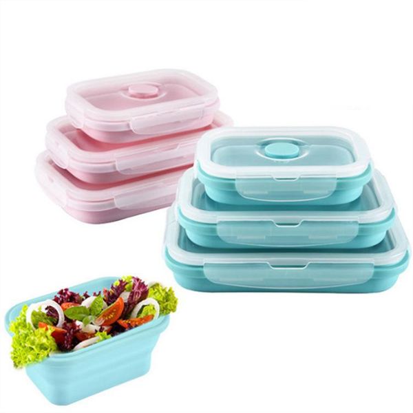 

dinnerware sets 3pcs/set silicone folding bento box collapsible portable lunch for container bowl children adult