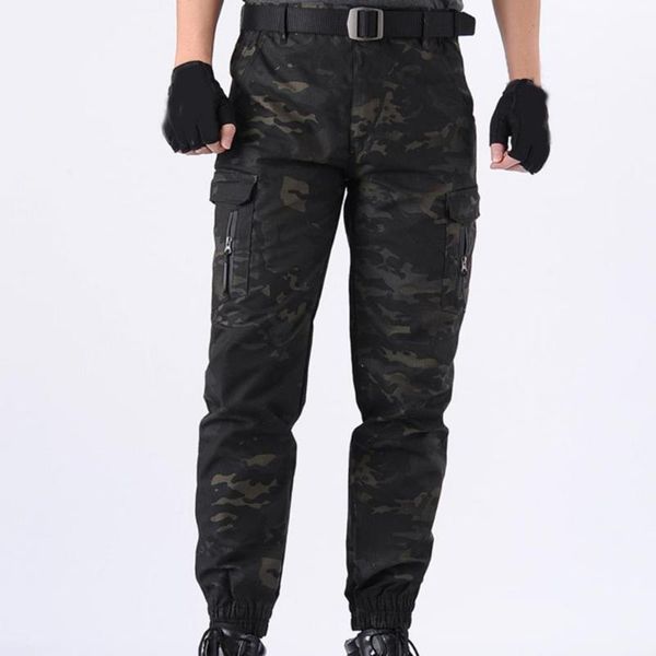 

men's pants fashion multi pockets training slacks deep crotch camouflage print ankle tied high waist men cargo for outdoor sports, Black