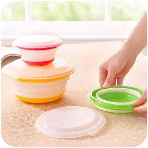 

bowls 3pcs set outdoor tableware picnic silicone foldable bowl with lid collapsible travel hiking cup 400ml/750ml/1400ml