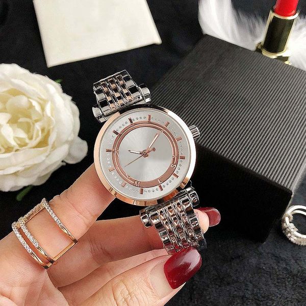 

brand watch women girl big letters crystal metal steel band quartz wrist watches m119, Slivery;brown