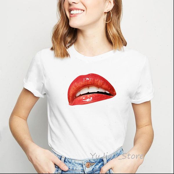 

red lips graphic printed women tshirt femme summer female white t shirt tees 90s girls short sleeve o neck clothes