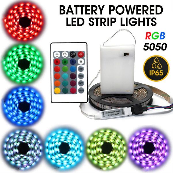 

strips 1 pcs 5v battery box rgb colorful color changing soft light strip mobile remote control led waterproof