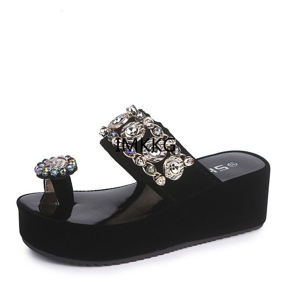 

women shoes platform gladiator sandals women summer wedges slipper crystal sandal flat platform summer slipper m325, Black