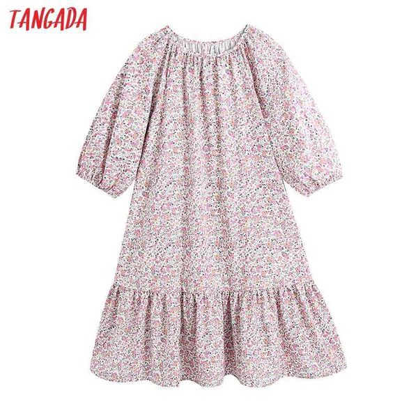 

tangada fashion women flowers print oversized dress puff sleeve ladies dress ce161 210609, Black;gray