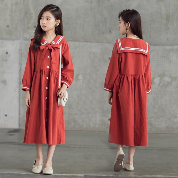 

girls dress long sleeve kids clothes autumn cotton kids dresses for girl mother daugther dress elegant childrens clothing 6-16y, Red;yellow