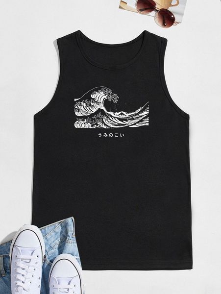 

men wave print tank f2rz#, White;black