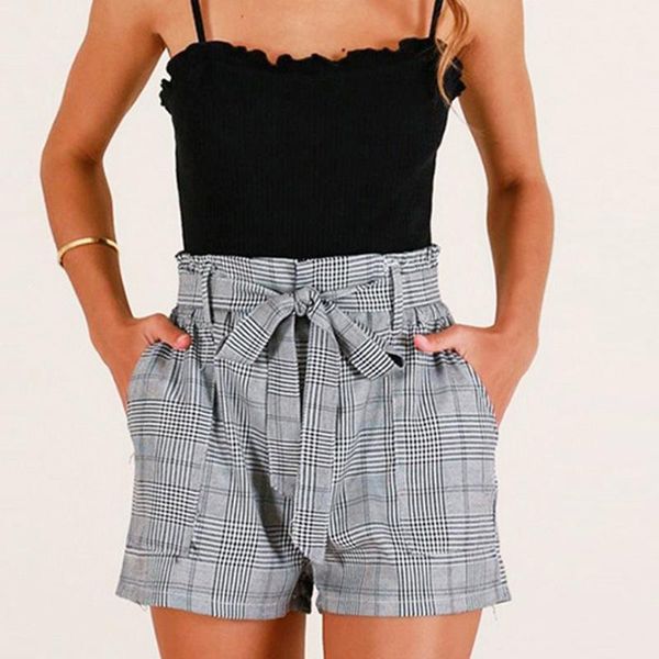 

women high waist shorts bow tie belt shorts ladies summer loose stripe short trousers women ladies pocket loose #6.11, White;black