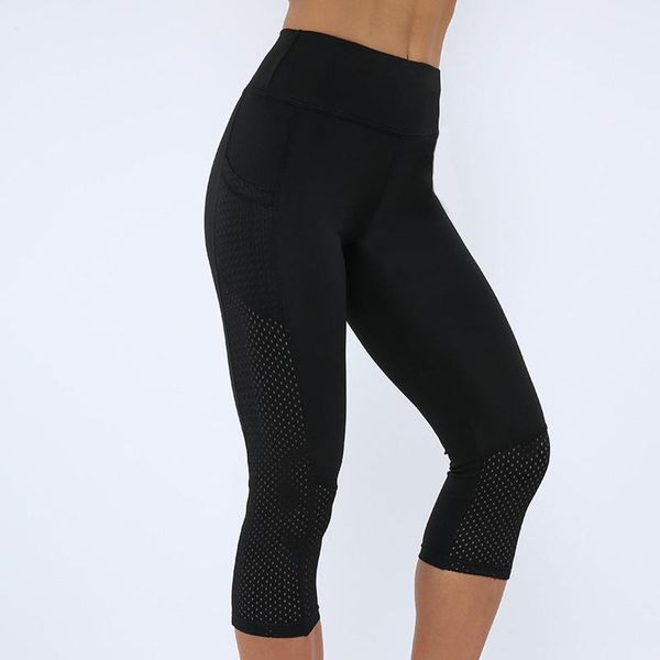 

3/4 mesh cropped yoga pants women calf-length pants capri pant sport leggings women fitness yoga high waist leggins a20, White;red