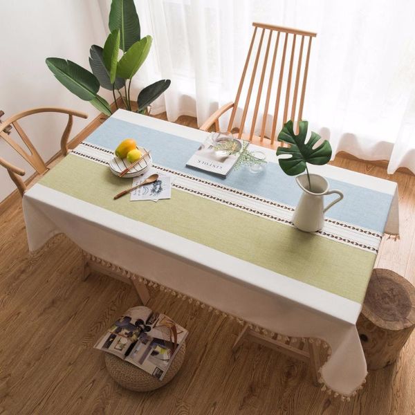 

nordic tassel lace decorative table cloth striped/plaid cotton linen new year's living room coffee tablecloth dining table cover