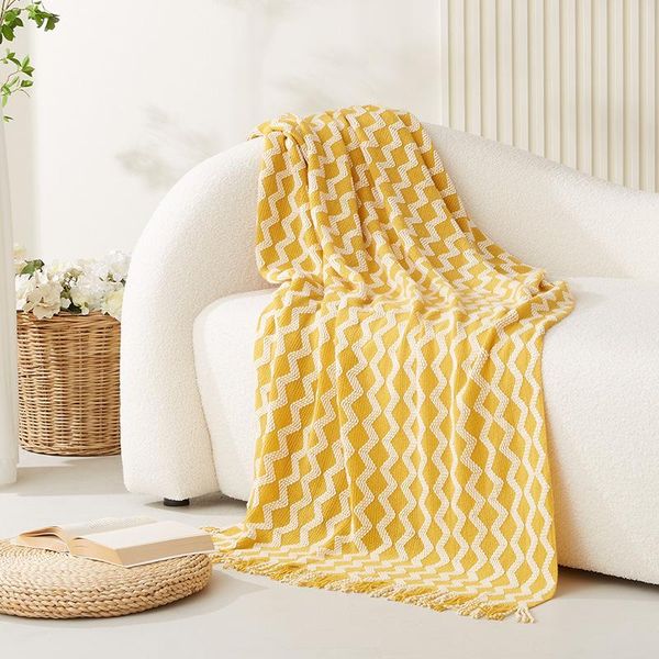 

blankets nordic knitted sofa towel blanket striped wave line el bed and breakfast air conditioning cover