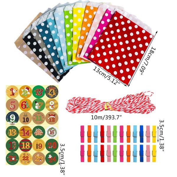 

24 sets christmas gift box cookies candy bags 1-24 advent calendar stickers clip 4xfa