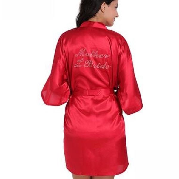 

women's sleepwear mother of the bride robe on back wedding silk satin kimono fashion night short dressing gown for wome, Black;red