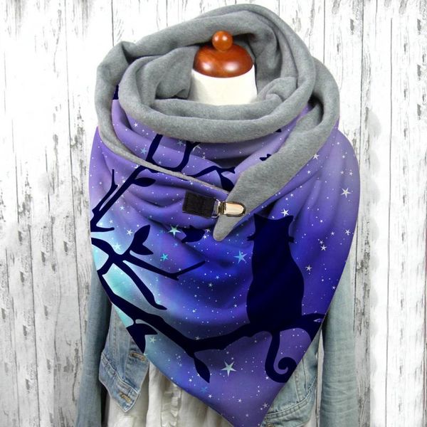 

scarves women cute cat print scarf lady fashion multicolor winter warm casual soft shawl button wraps dustproof, Blue;gray