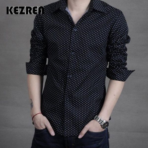 

men's casual shirts kezrea autumn fashion brand men clothes slim fit long sleeve shirt polka dot social plus size 2xl, White;black