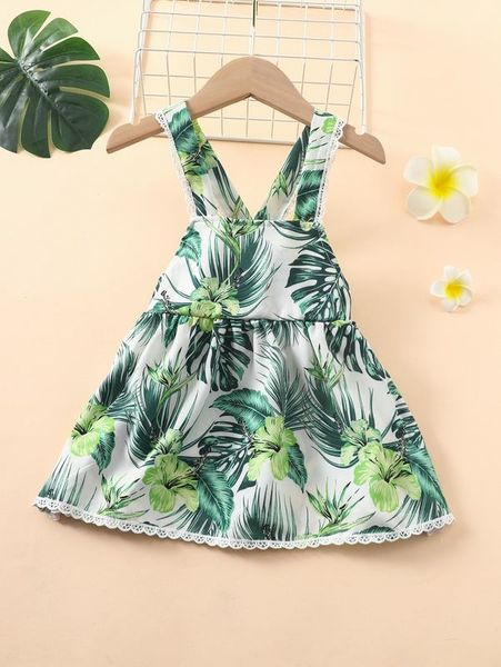 

baby tropical print guipure lace insert dress she, Red;yellow